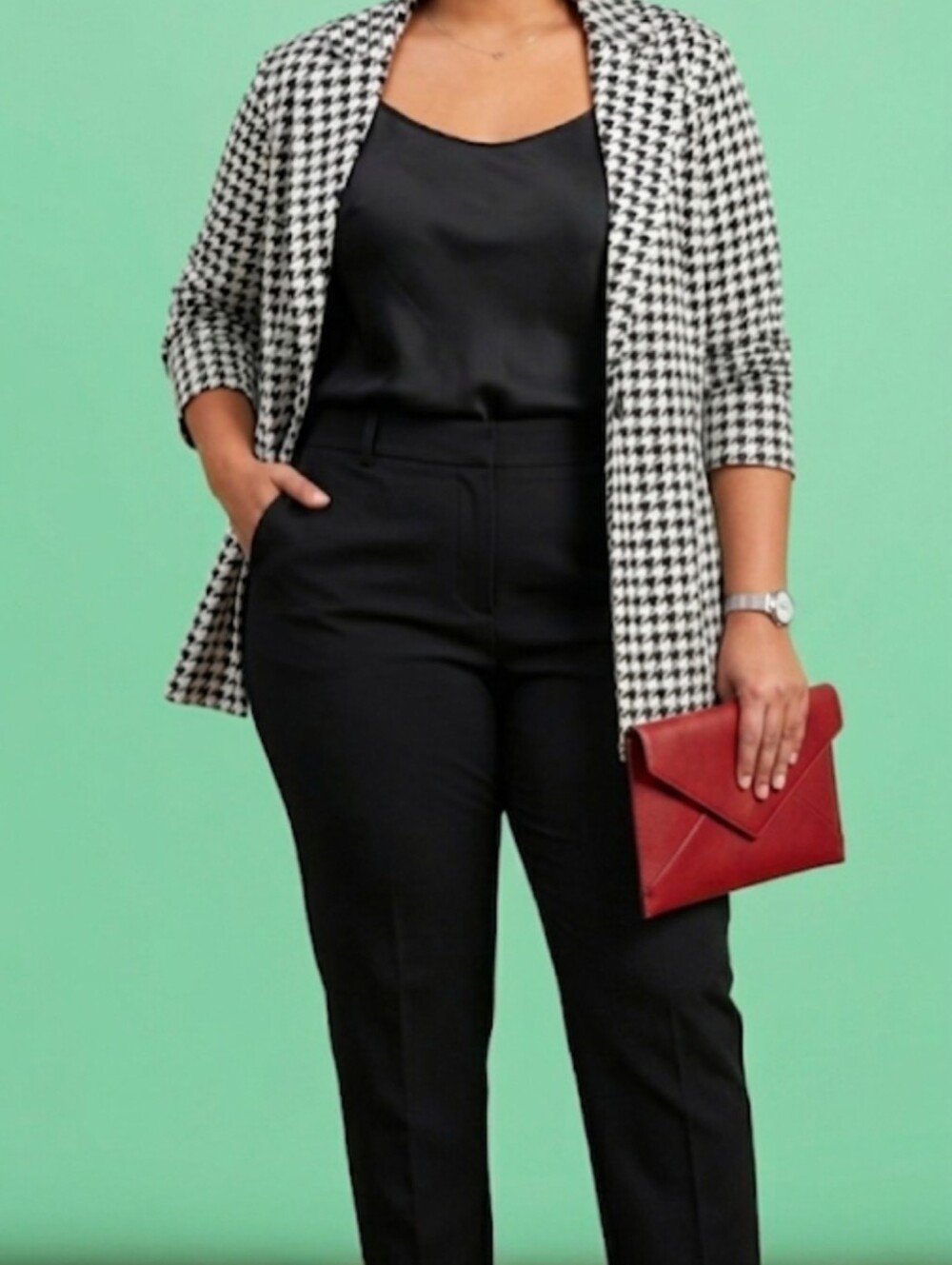Plus Size Houndstooth Blazer
